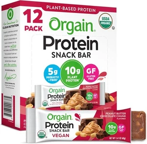 Orgain Organic Vegan Protein Bars, Peanut Butter Chocolate Chunk - 10g Plant...  - Picture 1 of 7