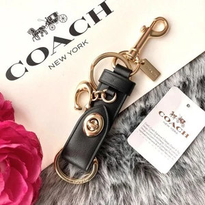 Coach Keychain Black Leather & Gold Trigger Snap Keyring Used - Picture 1 of 4