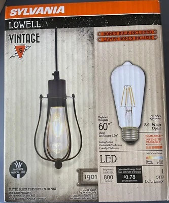 Pingente de LED luz para sala de jantar pacote com 2 gaiola Sylvania Lowell vintage preta 4" polegadas  - Imagem 1 de 4