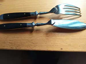 Eichenlaub Fischbesteck, Backenbesteck, Holzgriff, gebraucht - Bild 1 von 3