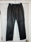 Vintage Black Leather Pants Sz 6 Waist 28” Front Zip Women Moto Straight Leg