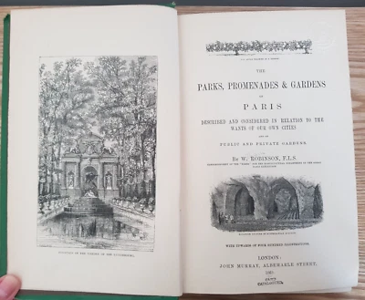1869 THE PARKS PROMENADES & GARDENS OF PARIS BY ROBINSON 48 PLATES 3 MAPS @ - Image 1 of 4