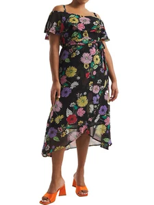 Simply Be Curve Floral Printed Georgette Bardot Wrap Midi Dress FREE SHIPPING!! - Picture 1 of 3