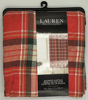 Ralph Lauren Rojo Verde y Blanco Tartán Cuadros 70"x72" Cortina de Ducha Navidad Foto 1 de 4
