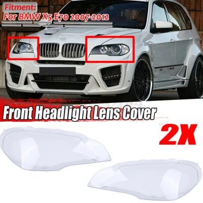 2x Front Headlight Lens Cover Lampshade Facelift For BMW X5 E70 2007-2012 Clear - Image 1 of 4