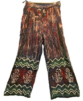 Nwt SACRED THREADS boho tie dyed batik crinckled rayon long PANTS XL Free shipp - Image 1 of 4