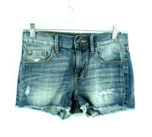 Old Navy Shorts Womens Size 0 Mid Rise Booty Distressed Frayed Hem Medium Wash - Picture 1 of 8