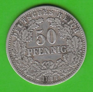 Empire 50 Pfennig 1877 H Jaeger 8 Scarce Very Fine Rare nswleipzig - Picture 1 of 2
