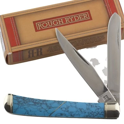 Rough Rider Turquoise Handles Trapper Pocket Knife RR1371 2 Folding Blades - Image 1 of 2