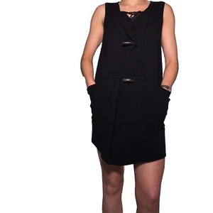 JIL SANDER Dress Black Short Sleeveless Wool Pocket Toggle accent IT 34 UK 8 - Picture 1 of 4