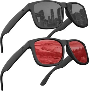 MAXJULI Lunettes de soleil polarisées XL/XXL pour lot de 2 (noir/gris+noir/rose rose) - Photo 1/6