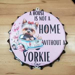Yorkie Dog Metal Sign Bottle Cap Shaped Wall Decor - Imagen 1 de 6