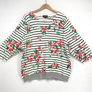 Lands End Sweater Pullover Women Size 2X Lightweight Supima Cotton Floral Stripe - Picture 1 of 6