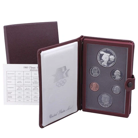1983 S Prestige Proof Set Olympics 90% Silver Dollar 6 US Mint Coins Cover
