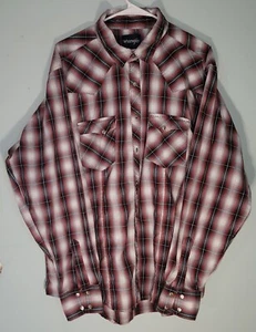 WRANGLER WESTERN MEN'S SHIRT, Sz XXL, Red/Blue, LS, Button Up, Plaid, Pearl Snap - Picture 1 of 14