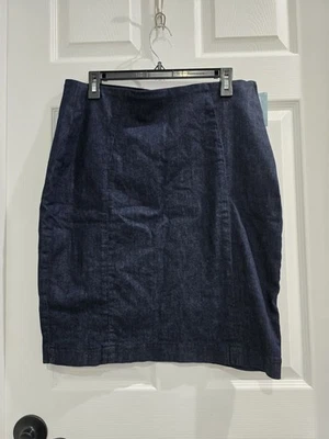 ANN TAYLOR Blue Dark Wash Denim Jean Skirt Size 14 Petite Cotton Spandex NEW  - Image 1 of 4