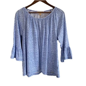 Nueva Camisa Michael Kors Para Mujer Manga Campana 3/4 Azul Floral Talla Grande Elastizada - Imagen 1 de 19