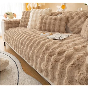 Thick Plush Faux Rabbit Fur Sofa Slipcovers 1-Piece Non-Slip Warm Soft Cozy C... - Bild 1 von 6