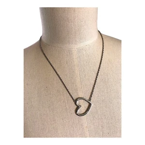 1990s Vintage Mary Kay Silver Heart Rhinestone Pendant Necklace - Picture 1 of 3