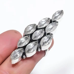 White Topaz Marquise Shape Gemstone Ring Handmade Latest Gift Jewelry 6" FR 1885 - Picture 1 of 7