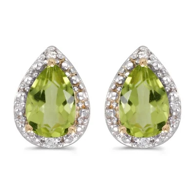 LXR 10k Gelbgold Pear Peridot und Diamant Ohrringe 1.2 ct - Bild 1 von 2