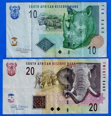 South Africa 10 & 20 Rand 2009 P-128b/129b Same Signature Circulated Note Set Foto 1 de 4