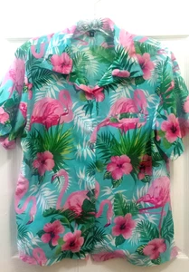 Damen Kurzarm Bluse mit Knopfleiste Gr. S Flamingos Tropical Strand Hibiskus - Bild 1 von 8