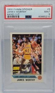 1990 NBA PANINI STICKER JAMES WORTHY #5 HAND CUT PSA 9 MINT VINTAGE - Picture 1 of 8