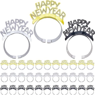 Diademas Feliz Año Nuevo para Decoraciones de Fiesta de Año Nuevo, Dorado, Plata, Negro,... Foto 1 de 4
