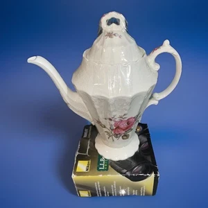 Spode Copeland's 'Billingsley Rose' 10.5” Tall Coffee Pot; White + Pink Rose " - Picture 1 of 7