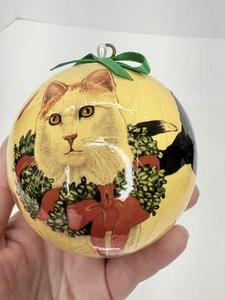 Vintage 1992 Signed Christmas Ornament Decoupage Cat Cats Kitten 3 Inch Round - Picture 1 of 9