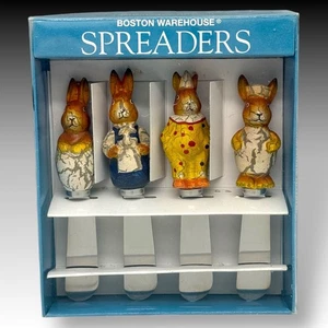 Set of 4 Antique EASTER BUNNY Boston Warehouse Cheese SPREADERS Stainless Steel - Picture 1 of 7