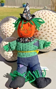 Muñeca de peluche vintage años 80 Halloween peluche naranja cabeza de calabaza espantapájaros 12" - Imagen 1 de 6