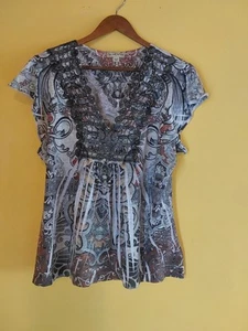 Live & Let Live Y2K Babydoll Sz XL Short Sleeve Beaded Chrochet V Neck Fairycore - Picture 1 of 8