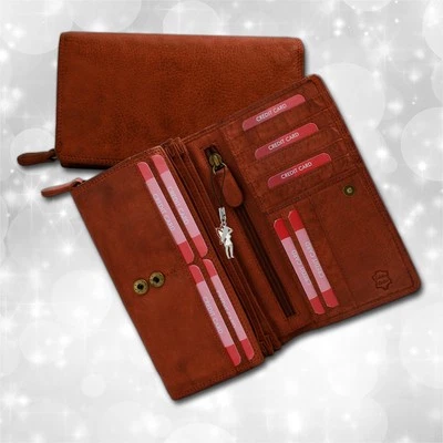 Geldbörse Kellnerbörse Portemonnaie cognac Leder Old River 19x4,5x11,5cm OPD410O