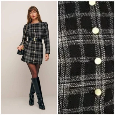 Reformation Oliana Mini Dress Black & White Plaid Size 8 - Image 1 of 4