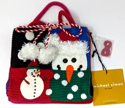 Bolso de Mano Michael Simon Muñeco de Nieve Pom Pom Bordado Navidad Tejido Con Cuentas De Colección Años 90 Foto 1 de 4