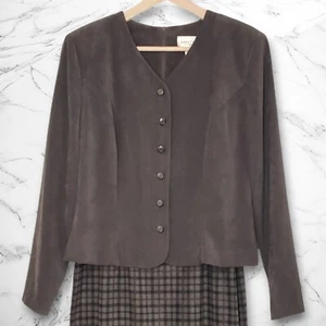 Miss Dorby Vintage Olive Green Blazer Dress Suit Sz 10P Shoulder Pads Retro NWT - Picture 1 of 11