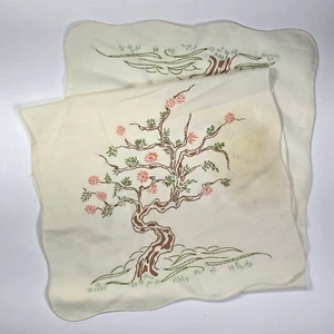 Vintage Hand Embroidered Table Runner Trees Blossoms Spring Cottage Core READ! - Picture 1 of 10