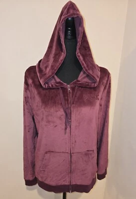 Victorias Secret Pink Velour Burgandy Hood Sweatshirt Jacket Zipper Front Sz Lg - Image 1 of 4