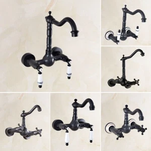 Wall Mounted Black Brass Kitchen Bathroom Basin Mixer Tap Faucet mzh028 - Picture 1 of 35