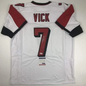 Autographed/Signed MICHAEL MIKE VICK Atlanta White Football Jersey PSA/DNA COA - Picture 1 of 4