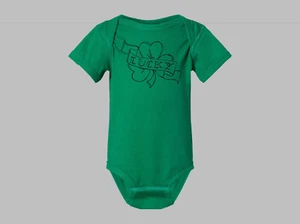 baby body suit lucky clover embroidered green outfit shirt - Picture 1 of 2