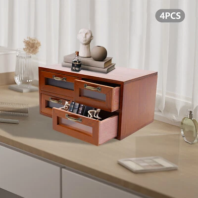 Vintage Small Wooden Desktop Storage Box Drawer Display Shelf Organizer Craft US - Image 1 of 4