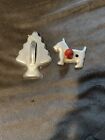 Vintage Cookie Cutters 1 Red Handled Dog And A Metal Christmas Tree.