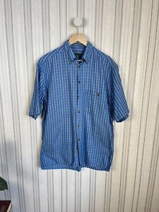 Canali Blue Cotton Windowpane Check Short Sleeve Casual Shirt XL