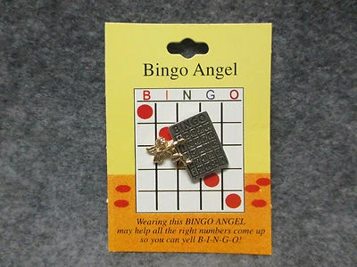 NEW Good Luck Bingo Angel Pin Gold & Silver Tones 1" Tall - Image 1 of 3