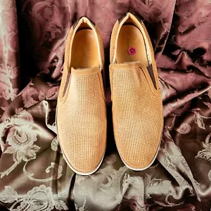 Zapatos Mocasines DONALD J. PLINER Cuero Beige Camel Gamuza Hombres Talla 13 M - Imagen 1 de 11