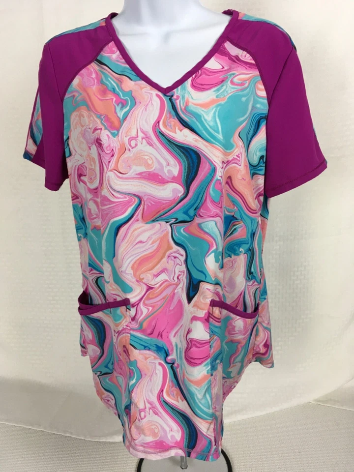 Scrub Star Womens Scrub Top Size S Purple Blue V Neck Pockets Short Sleeves - Image 1 of 4