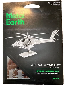 Fascinations Metal Earth AH-64 Apache Plane 3D Laser Cut Steel Puzzle Model Kit - Picture 1 of 2